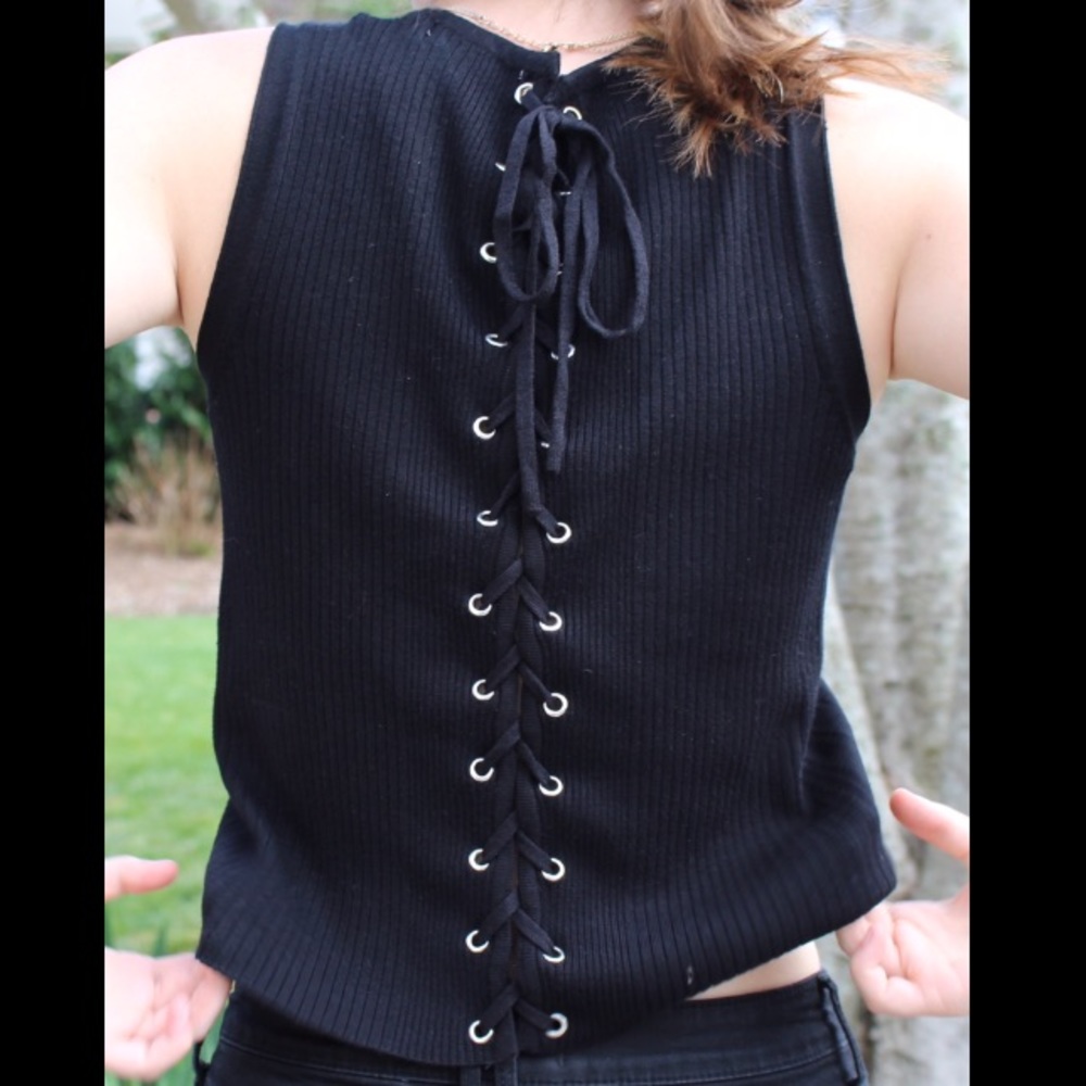 Zara Black tie up Tank-top sweater